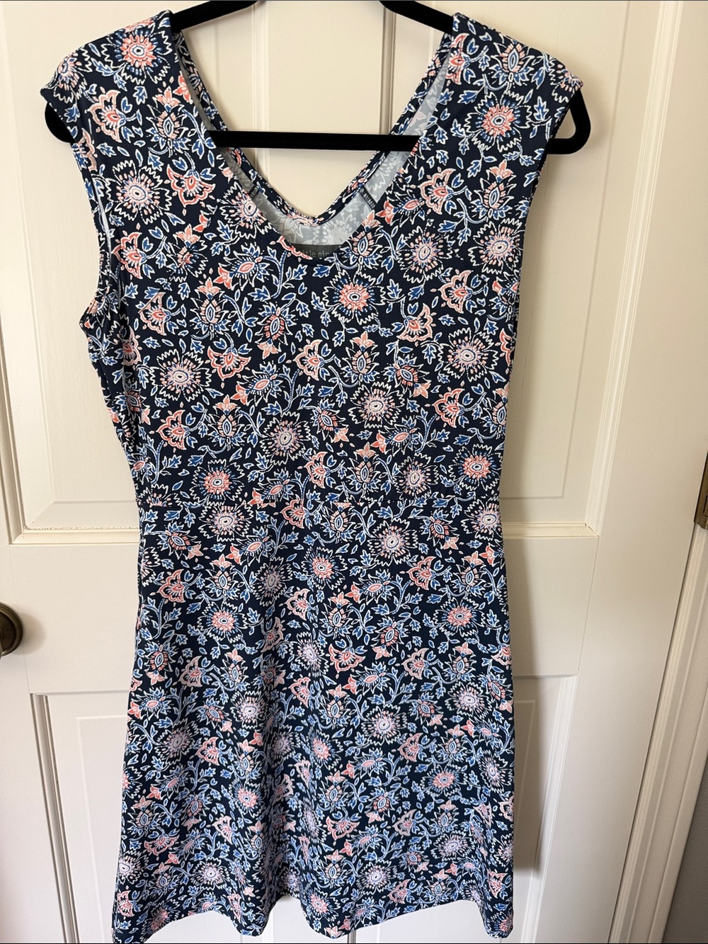 Title Nine Navy Floral Midi Dress with Pink Accents